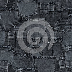 Jeans fashion background. Denim black grunge textured seamless pattern