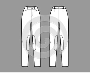 Jeans Kentucky Jodhpurs Denim pants technical fashion illustration with normal waist, pockets, belt loops, full lengths.