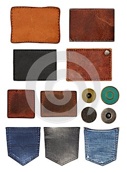 Jeans labels, back pockets and buttons