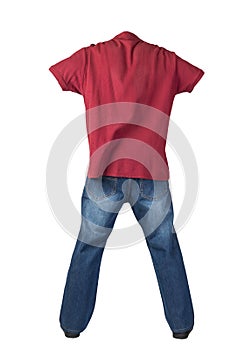 jeans  leather shoes  t-shirt with a collar on buttons isolated on white background
