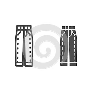 Jeans line and solid icon, Casual clothing concept, Men jeans or pants sign on white background, denim trousers icon in