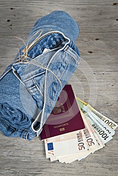 Jeans, passport and much money