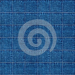 Jeans patchwork fashion background. Denim blue grunge textured seamless pattern