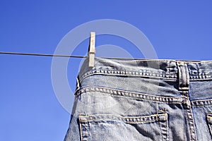 Jeans pegged to the wash line