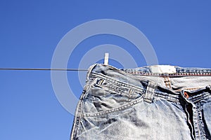 Jeans pegged to the wash line