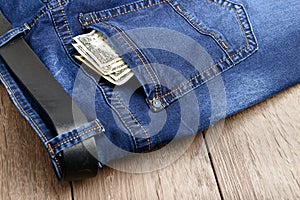 Jeans pocket with money