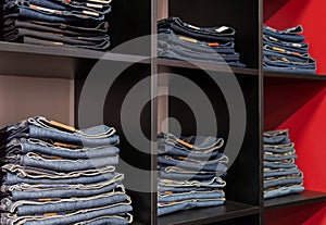 Jeans store: goods on the shelfs