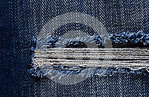 Jeans texture or background denim blue with tear