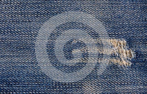 Jeans texture or background denim blue with tear