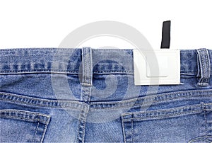 Jeans texture with leather label isolated white background