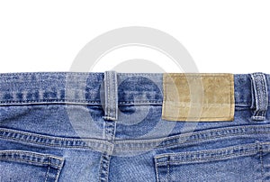 Jeans texture with leather label isolated white background