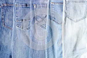 Jeans texture. Texture of different types and colors of jeans