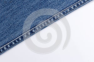 Jeans on white background with copy spcae. photo