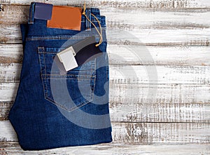 Jeans wooden background