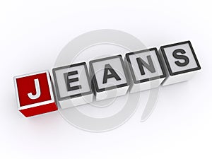 jeans word block on white