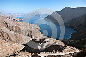 Jebel al Harim fjord from the top, Oman photo