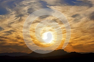 Jebel Kissane mountains at sunset.