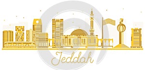 Jeddah City skyline golden silhouette.