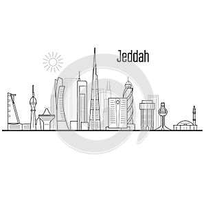Jeddah city skyline - towers and landmarks, cityscape in liner s photo