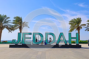 Jeddah, Saudi Arabia - Jeddah sign at new beech, Waterfront