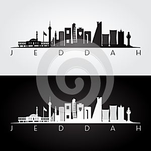 Jeddah skyline and landmarks silhouette photo