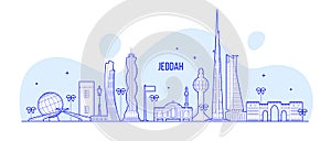 Jeddah skyline Saudi Arabia city vector linear art