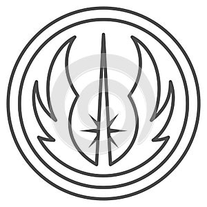 Jedi Order emblem thin line icon, star wars concept, light side of the force vector sign on white background, outline