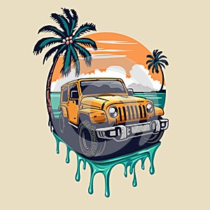 Jeep beach vibe logo design template photo