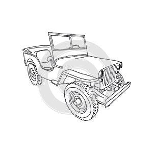 jeep army vector line art Hand drawn illustration