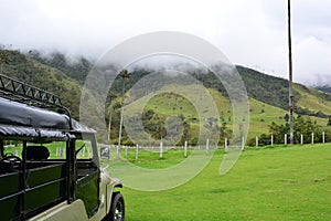 Jeep in the Cocora Valley, near to the colonial town of Salento, in Colombia photo