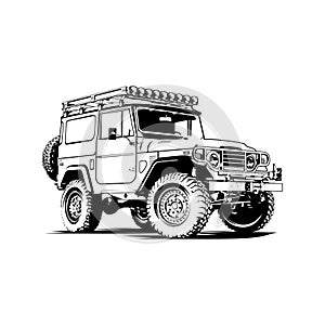 Jeep Land Cruiser FJ40 car illustration vector line art black and white