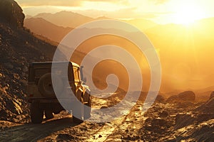 A jeep maneuvers along a dusty dirt road surrounded by towering mountains, showcasing the thrill of off-roading in