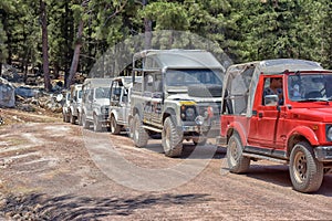 Jeep safari in the mountains on the road