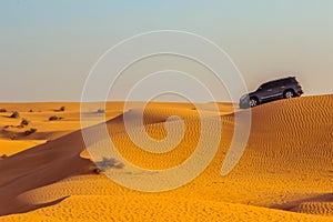 Jeep safari on sand dunes in Dubai desert