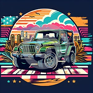 Jeep Wrangler Illustration Retro Style