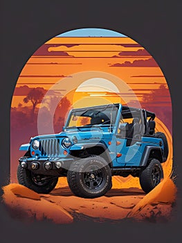 Jeep Wrangler Illustration Retro Style