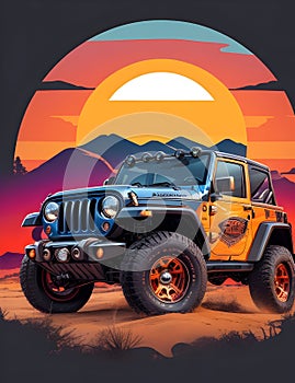 Jeep Wrangler Illustration Retro Style