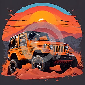 Jeep Wrangler Illustration Retro Style