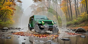 jeep wrangler sahara off road in forest