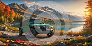 jeep wrangler sahara off road in spring wetland