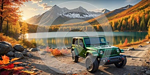 jeep wrangler sahara off road in spring wetland