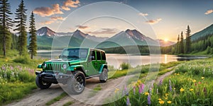 jeep wrangler sahara off road in spring wetland