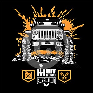 Jeep Wrangler - Suv car on black - elements for tshirt and emblem - vector set photo