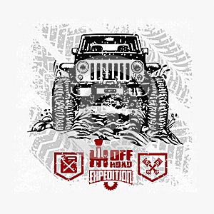 Jeep Wrangler - Suv car on white - elements for tshirt and emblem - vector set