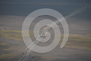 Jeeps driving on road in Indonesia