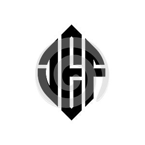 JEF circle letter logo design with circle and ellipse shape. JEF ellipse letters with typographic style. The three initials form a