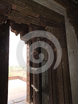 Jehangir Mahal, details and elements of Orchha Fort, Hindu religion, ancient architecture, Orchha, Madhya Pradesh, India
