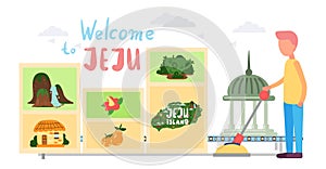 Jeju island sights vector illustration. Travel to South korea. Welcome to Jeju. Vacation in Asia