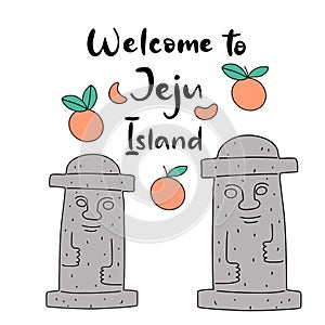 Jeju Korean island vector illustration. Travel to South korea. Welcome to Jeju in Korean language