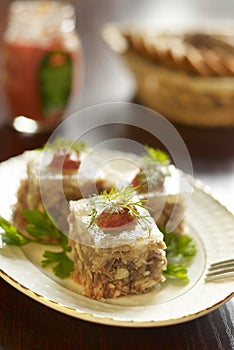 Jellied with horseradish sauce and greens